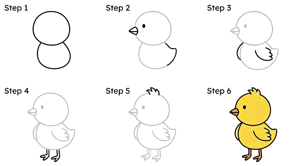 How to draw a chick in 6 steps